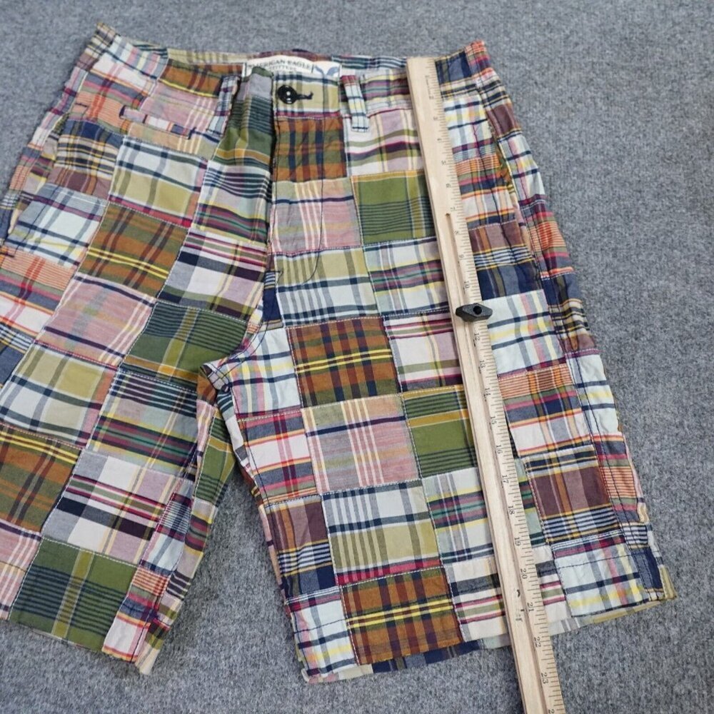 American Eagle Patchwork Shorts 32 Beige Plaid 10… - image 4